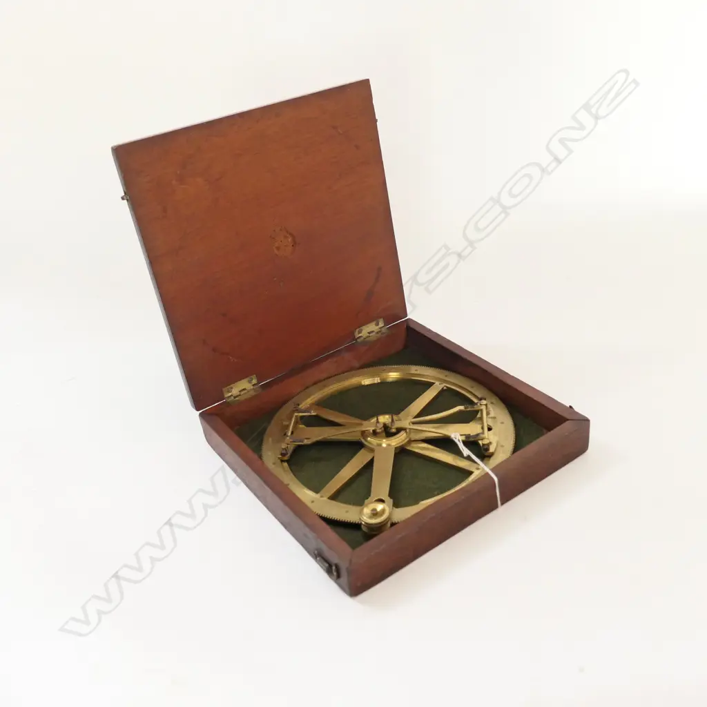 BRASS 360º PROTRACTOR WITH HINGED ARMS, BY W & S JONES, HOLBORN, c.1825 IN MAHOG CASE Image 1++